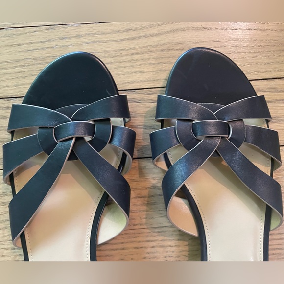 TALBOTS “Keri Vachetta” Black Woven Strap Slide Leather Flat Sandals - Picture 2 of 8